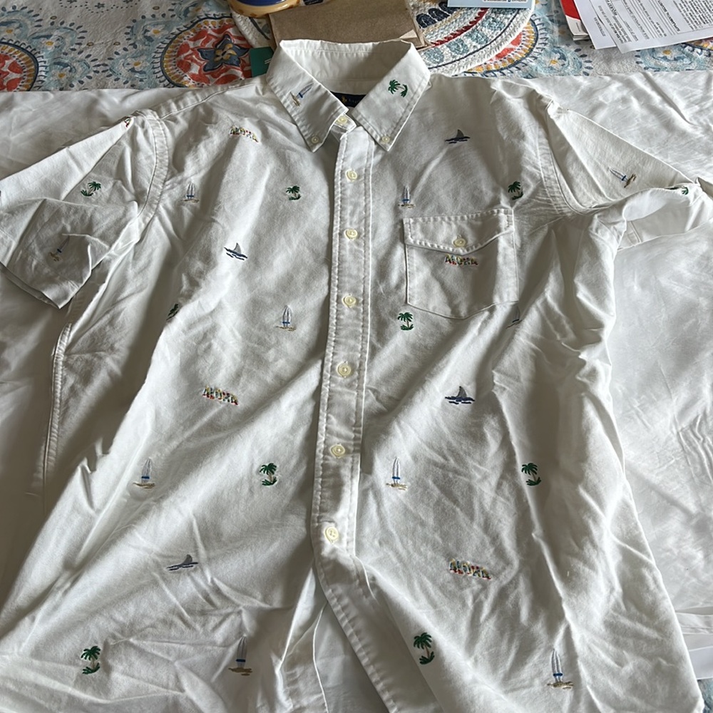 $150 Polo Ralph Lauren Size M Hawaii Embroidered Short Sleeve Button Down Shirt
